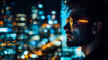 Night Cityscape: A Man Gazing at the Urban Lights