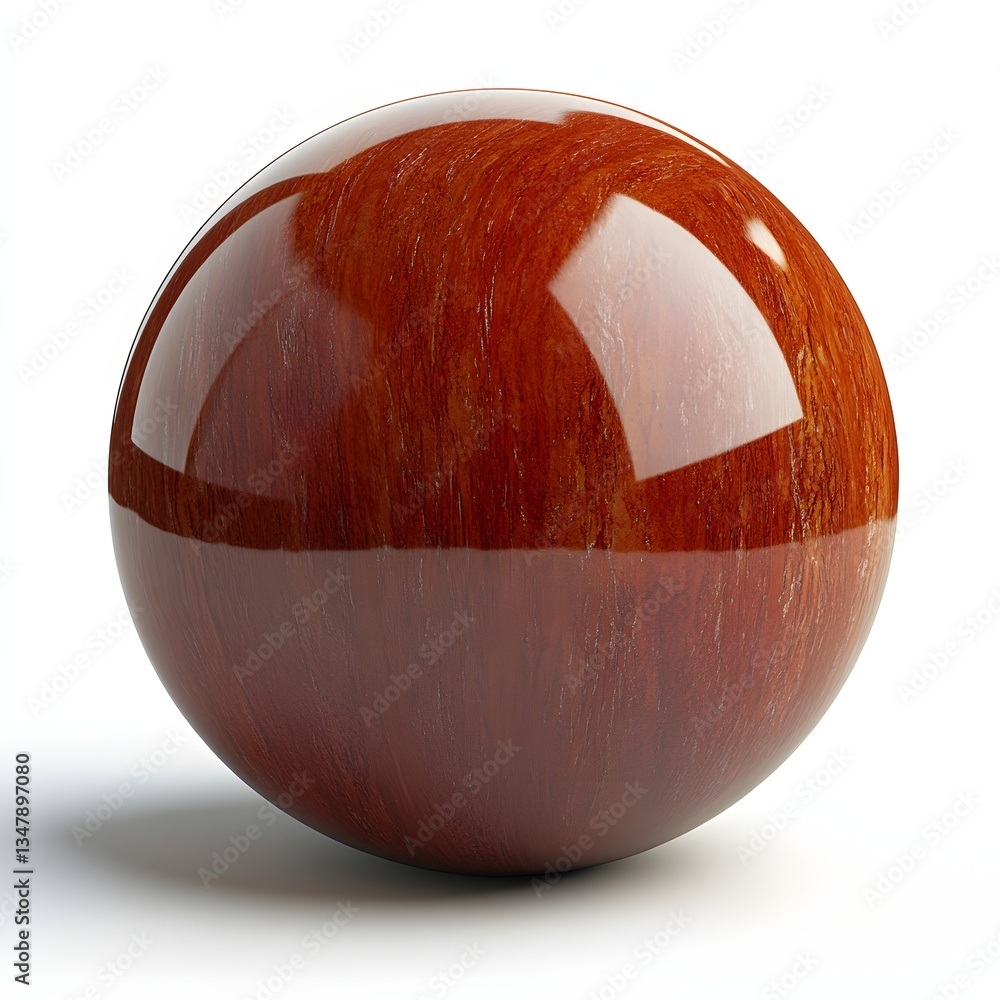 Poster a perfectly spherical wooden object with a rich, polished redwood texture. the image showcases a glo