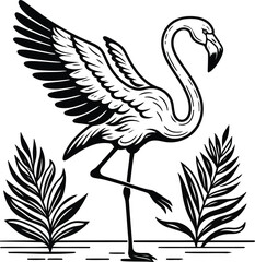 Tropical Flamingo Silhouette Line Art, Versatile and Modern Vector