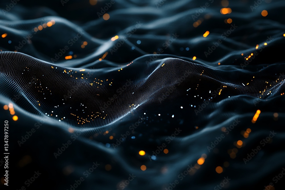 Poster a glowing system of connected data points, forming a cyber network.
