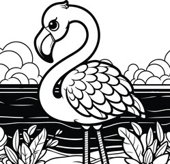 Flamingo Line Art Outline, Beautiful and Modern Vector Silhouette