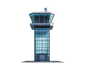 Modern Airport Control Tower with Glass Windows and Communication Antennas