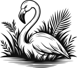 Minimalist Flamingo Silhouette Vector, Stylish Line Art Illustration