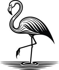 Elegant Flamingo Line Art Silhouette, Modern Digital Vector Design