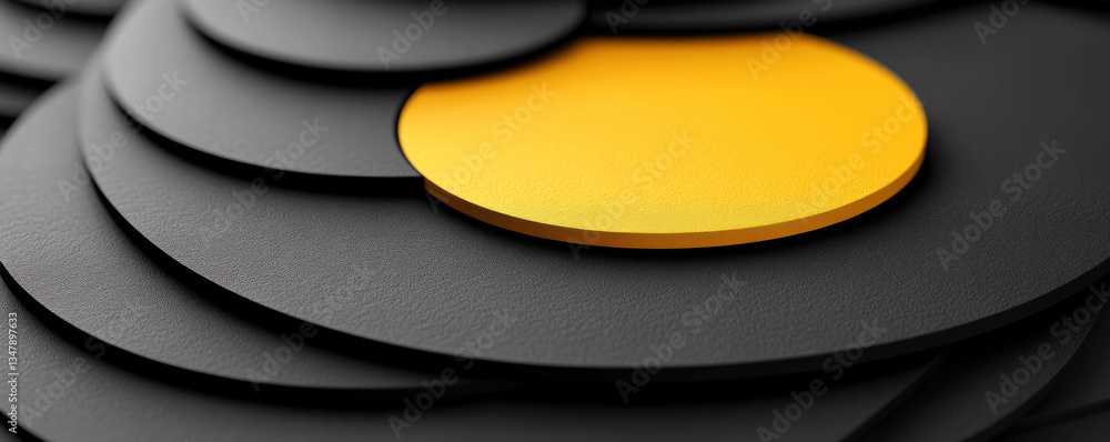 Aufkleber a black and yellow circle is the center of a series of black circles. the circles are arranged in a 