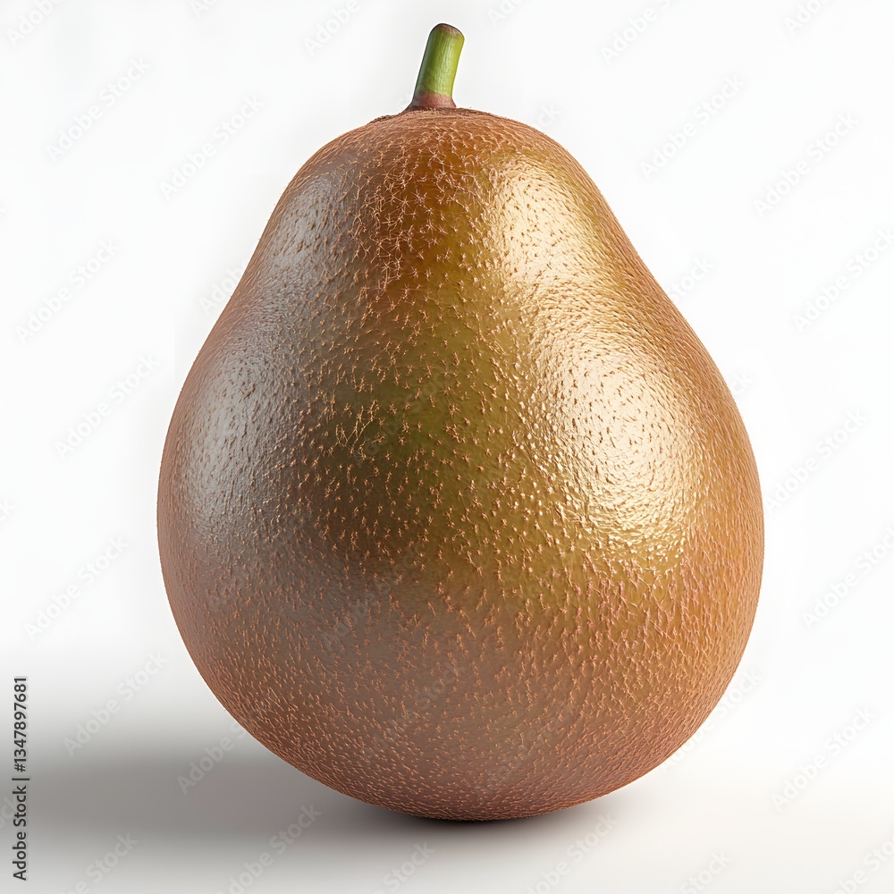 Poster close-up image of a single, ripe brown pear isolated on a white background. fruit isolated on a whit