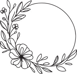 Flower Line Art Frame – Elegant Black Vector