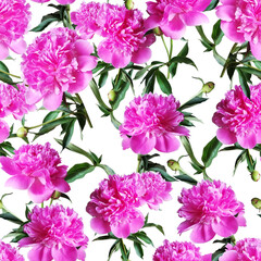 Seamless floral pattern with pink peonies. Romantic cute spring-summer fashion  trendy background.