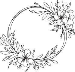 Flower Line Art Frame – Elegant Black Vector