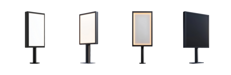 Four Various Blank Signboards in Different Styles and Sizes