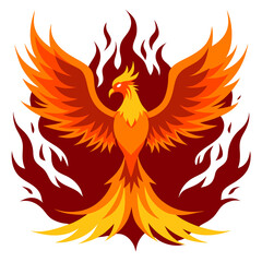 Fototapeta premium Majestic Phoenix Rising from Flames in Fiery Illustration.