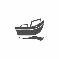 Small Motorboat Icon on Waves. Vector image