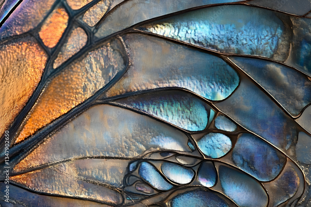 Poster abstract butterfly wing close-up with iridescent scales and intricate veining detail showcasing vibr