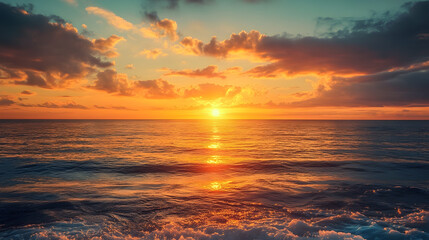 landscape, nature, view, travel, sun, forest, clouds, sky, design, illustration, flower, green, plant, art, sunset, cloud, sunrise, sea, blue, water, ocean, orange, light, cloudscape, sunlight, dusk, 