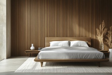 A Modern Bedroom Interior Showing Minimalist Furniture and Decoration