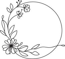 Flower Line Art Frame – Elegant Black Vector