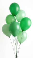 Bunch green balloons isolated white background. Celebrate party, anniversary or birthday. Holiday decoration, colorful air toys. Festive celebration, event, gift. Fun, joy concept.