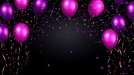 Purple and Gold Balloons Confetti Celebration Background