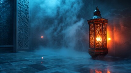 Ornate Lantern Illuminates a Mystical Steam Filled Room
