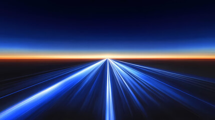Blue Light Path Leading to Horizon with Abstract Tunnel Effect