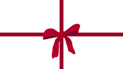 Red ribbon bow hand drawn on banner. Decorative elements for holiday invitations and birthday cards. Vector illustration.