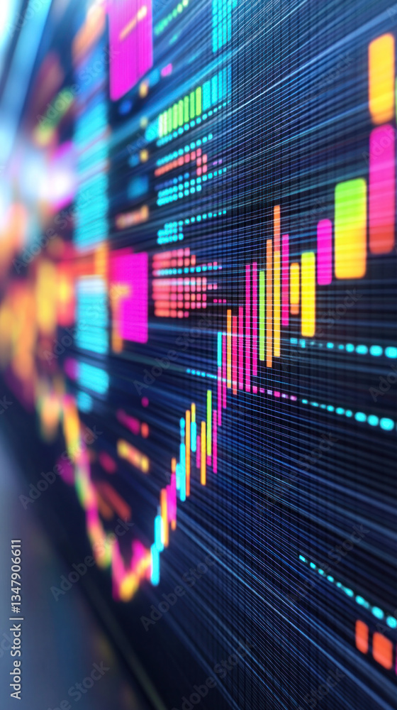 Poster a colorful display of numbers and lines on a screen. the colors are bright and vibrant, creating a s