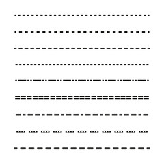 Dashed line set. Minimalist vector lines. Black dotted shapes. Geometric stroke elements.