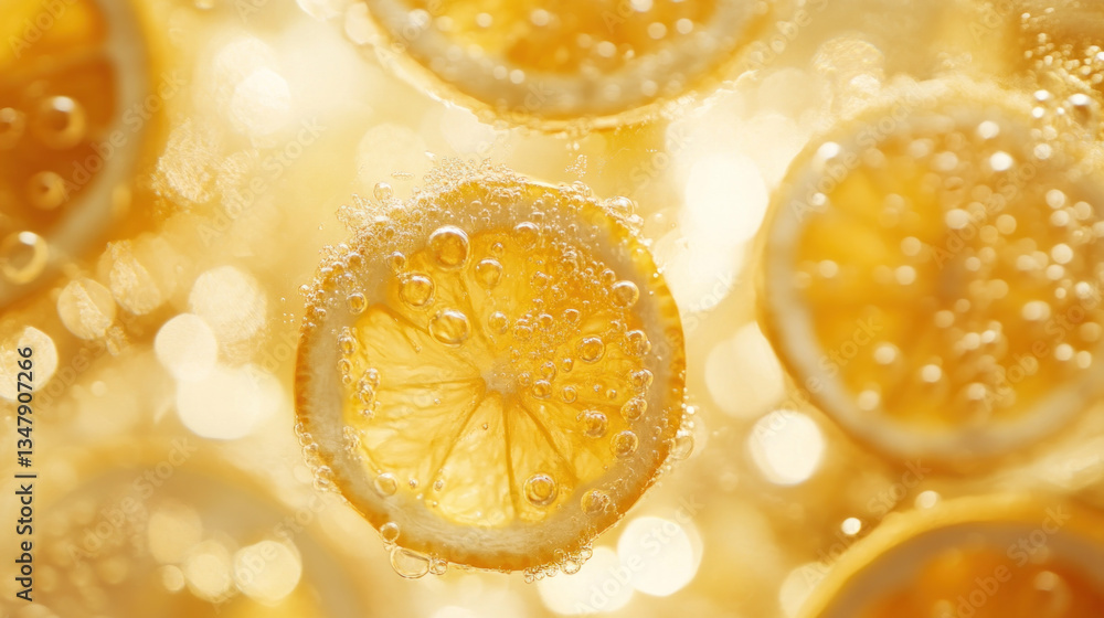 Poster a close up of a bunch of oranges with bubbles in the background. the bubbles give the image a playfu