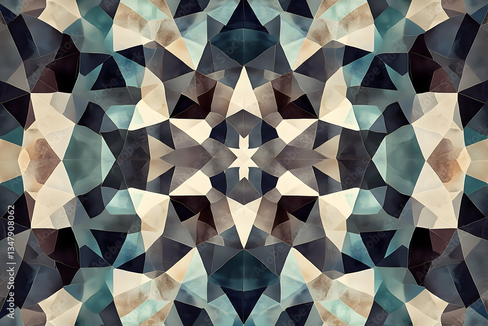 Poster elegant geometric kaleidoscope pattern with soft neutral color palette