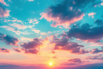 Obraz premium Sunset over ocean with clouds and boat.