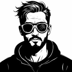Fototapeta premium Stylish Man with Sunglasses and Hooded Jacket Portrait. Vector image