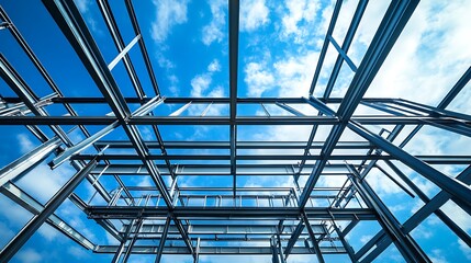 Steel Structure Against Blue Sky: Construction, Architecture, and Engineering Marvel