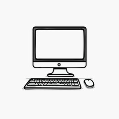 Hand drawn desktop computer illustration. Vector image