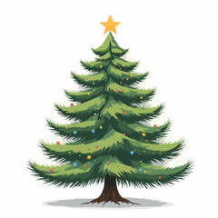 Decorated Evergreen Tree with Star. Vector image