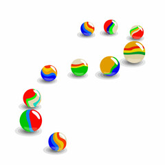 Colorful Swirling Marbles Scattered on White Background. Vector image