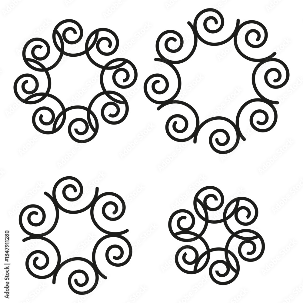 Poster ornamental swirl circles. decorative round pattern. black curved elements. abstract vector design.