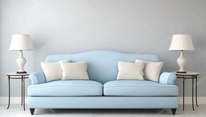 Light Blue Sofa in Pastel Living Room