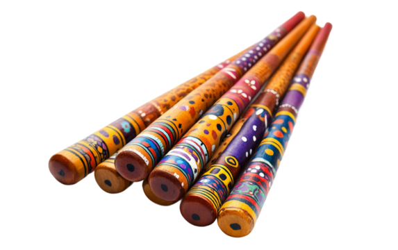 Vibrant Sounds A Traditional Clapstick Set with Decorative Patterns Isolated On Transparent Background.
