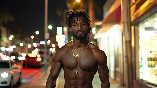 Sexy man walking on a street