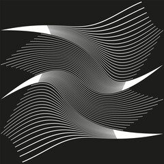 Black white waves. Abstract flowing lines. Optical distortion effect. Dynamic motion concept.