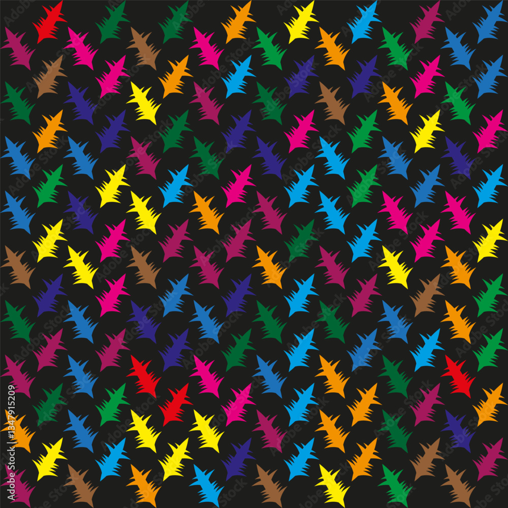 Poster spike pattern icons. colorful vector symbols. angular line shapes. black background design.