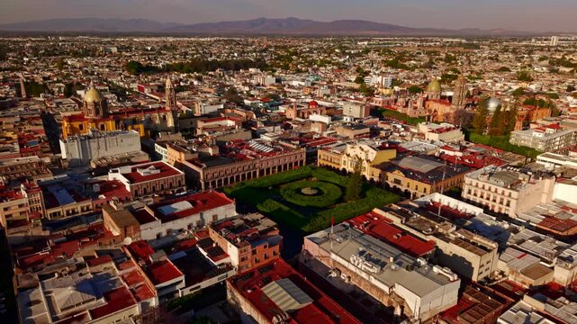 Aerial View of Celaya Mexico - Shot Moves Around Plaza
