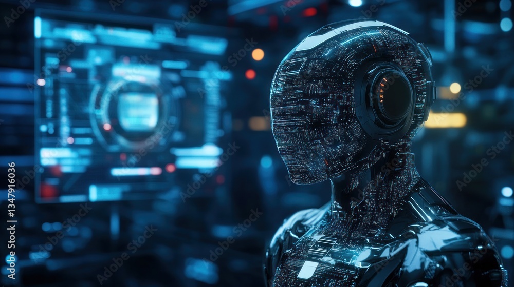 Poster a futuristic banking assistant with ai chatbot integration