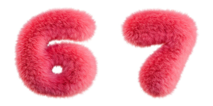 Pink Fur 6-7 numbers. Isolated on transparent background