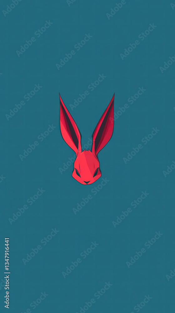 Poster a rabbit with red ears and a red nose is on a blue background. the rabbit has a menacing look on its
