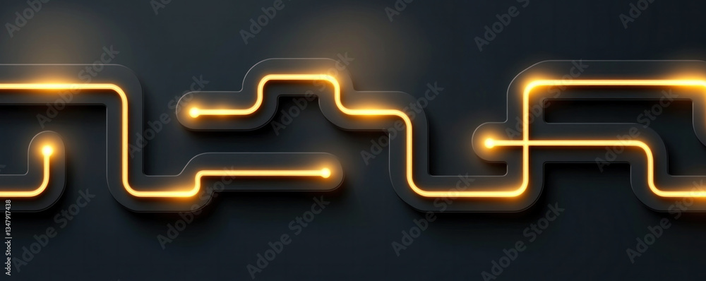 Poster a black and yellow line with a glowing effect. the line is curved and he is a part of a larger desig