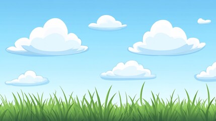 Fototapeta premium Cartoon field of grass under a clear blue sky