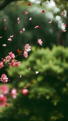 Gentle pink sakura petals drifting the air sof
