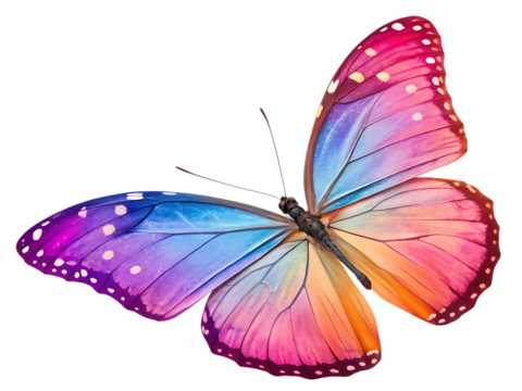 A vibrant butterfly with colorful wings isolated against black space