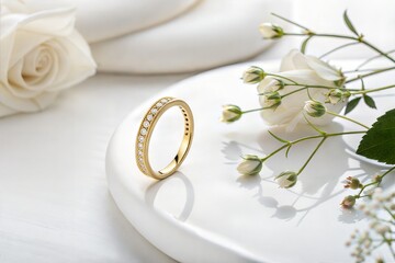 Single Gold Ring on a White Surface